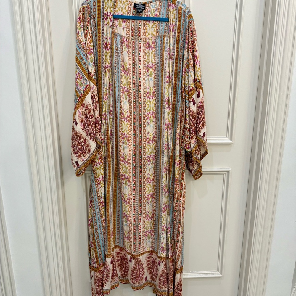 Angie Striped Kimono with Red and Gold Hues